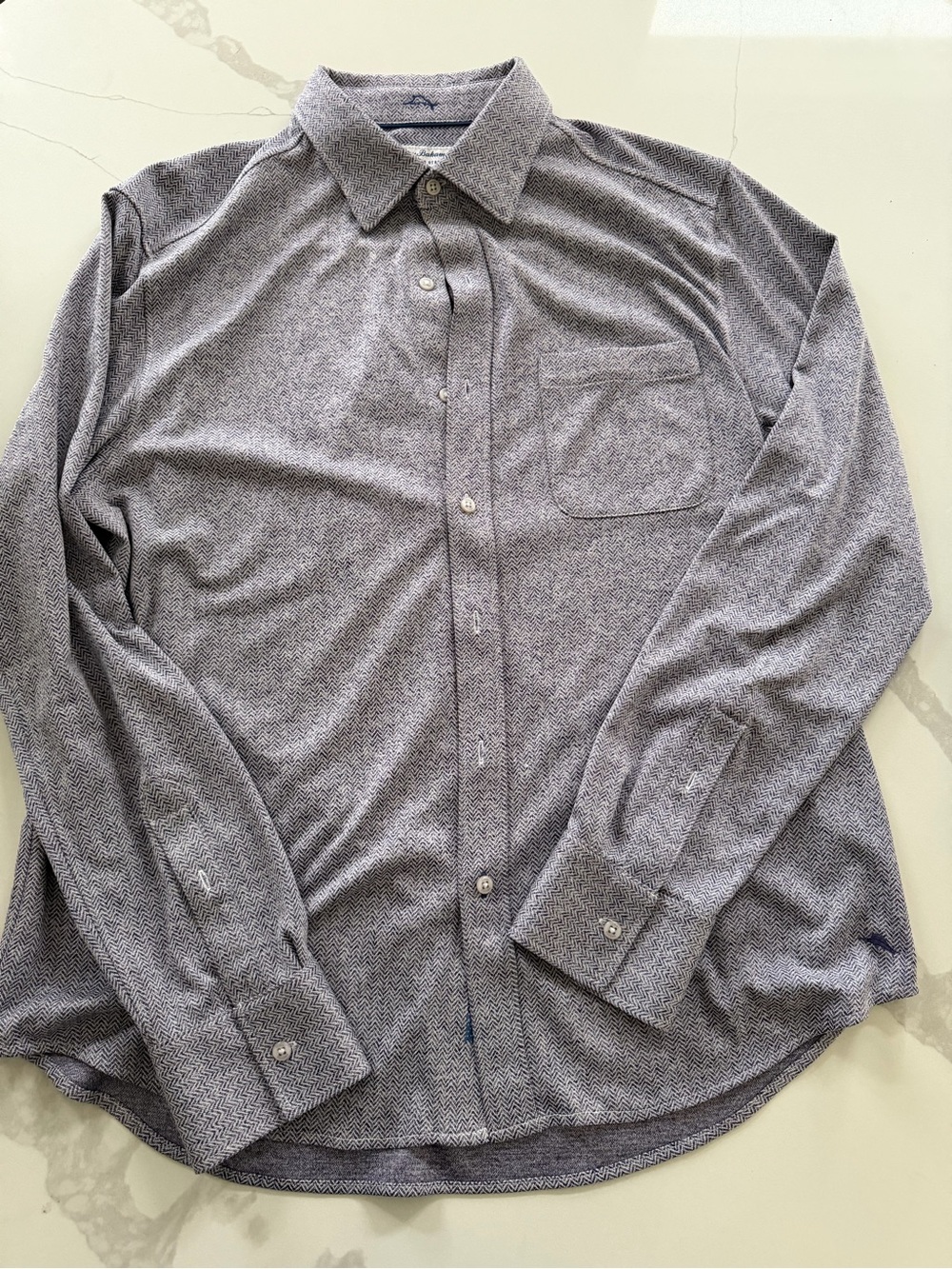 Tommy Bahama Shirt Mens M Long Sleeve Herringbone San Lucio Stretch Grey Button